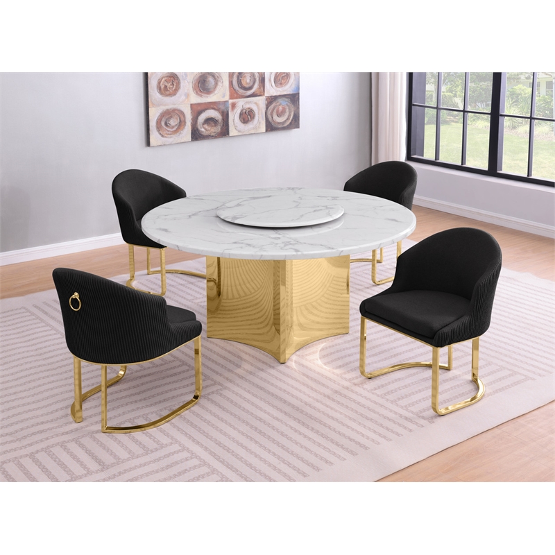 Best Quality Furniture 5 Piece White Marble Dining Set with Stainless Steel Base