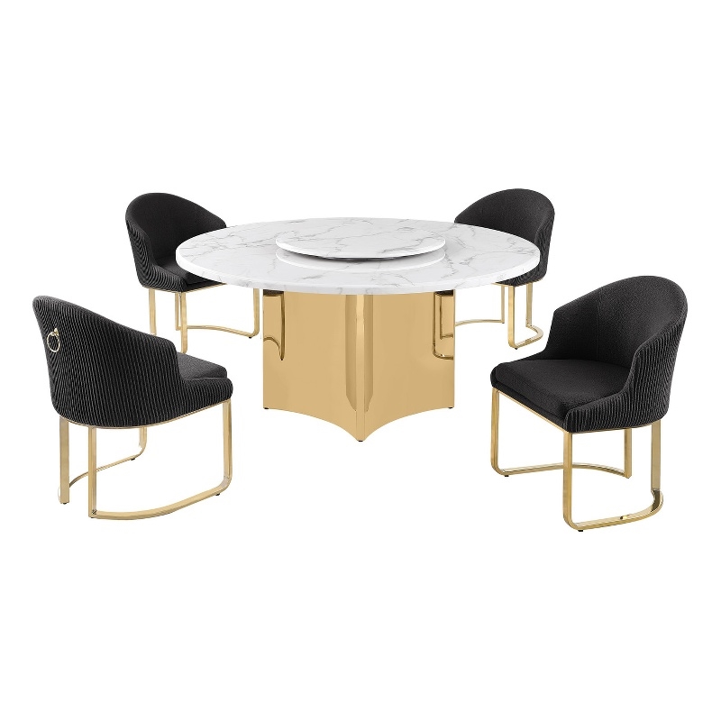Best Quality Furniture 5 Piece White Marble Dining Set with Stainless Steel Base