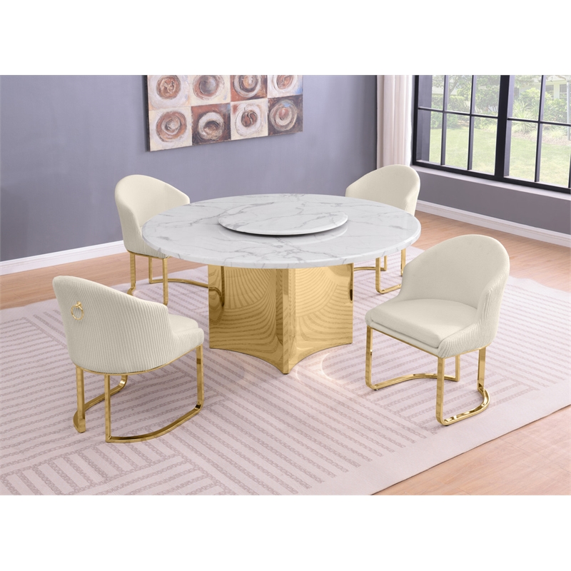Best Quality Furniture 5 Piece White Marble Dining Set with Stainless Steel Base