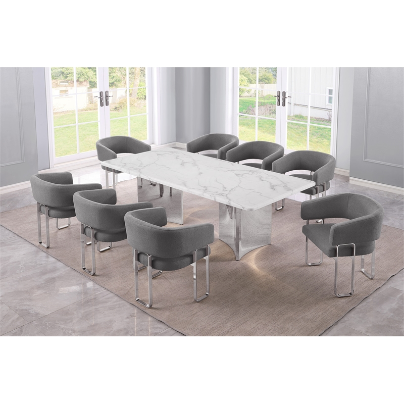 Best Quality Furniture 9 Piece White Marble Dining Set with Stainless Steel Base