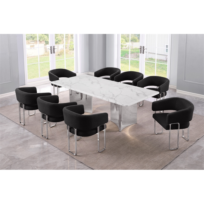 Best Quality Furniture 9 Piece White Marble Dining Set with Stainless Steel Base