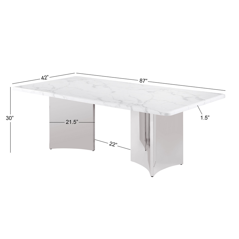 Best Quality Furniture 9 Piece White Marble Dining Set with Stainless Steel Base