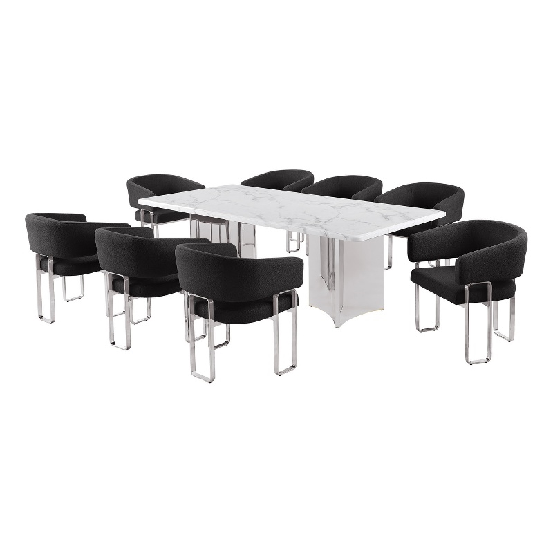 Best Quality Furniture 9 Piece White Marble Dining Set with Stainless Steel Base