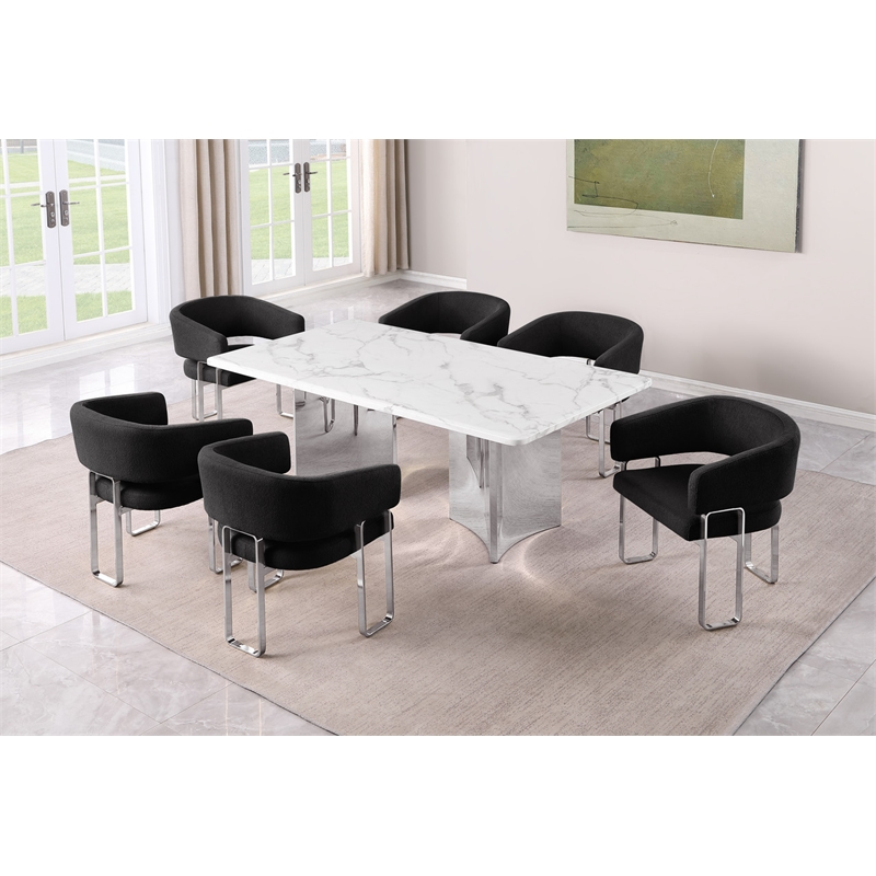 Best Quality Furniture 7 Piece White Marble Dining Set with Stainless Steel Base