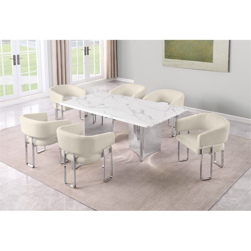 Best Quality Furniture 7 Piece White Marble Dining Set with Stainless Steel Base