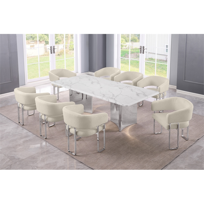 Best Quality Furniture 9 Piece White Marble Dining Set with Stainless Steel Base