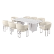 Best Quality Furniture 9 Piece White Marble Dining Set with Stainless Steel Base