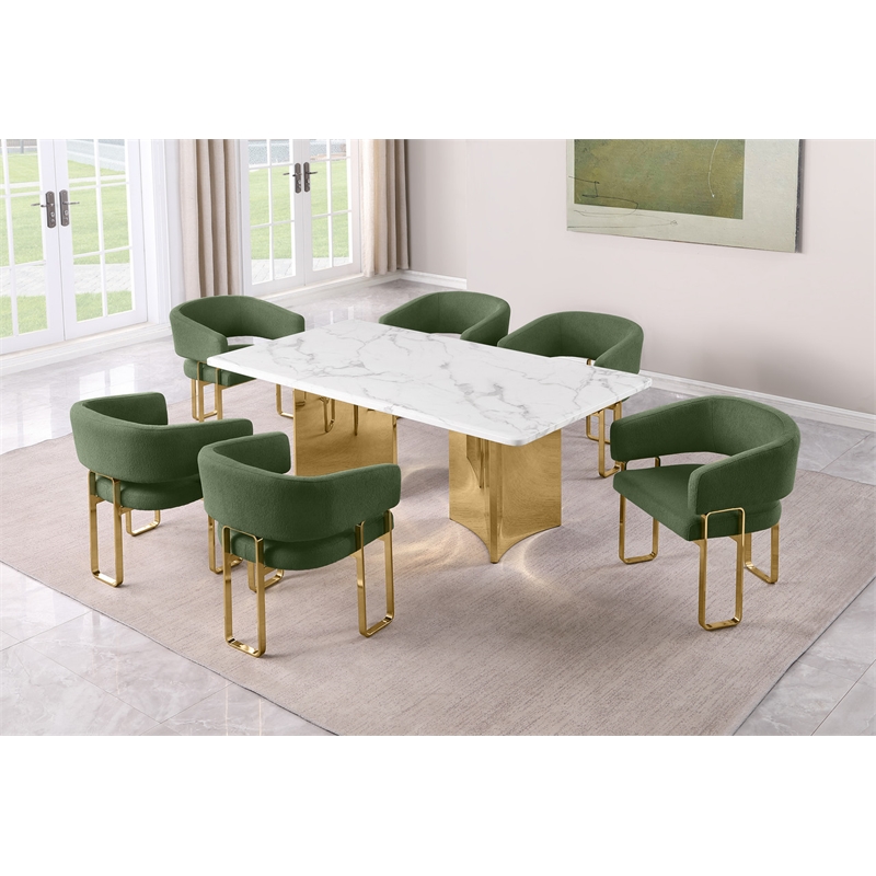Best Quality Furniture 7 Piece White Marble Dining Set with Stainless Steel Base