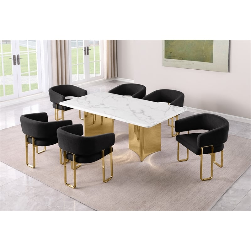 Best Quality Furniture 7 Piece White Marble Dining Set with Stainless Steel Base