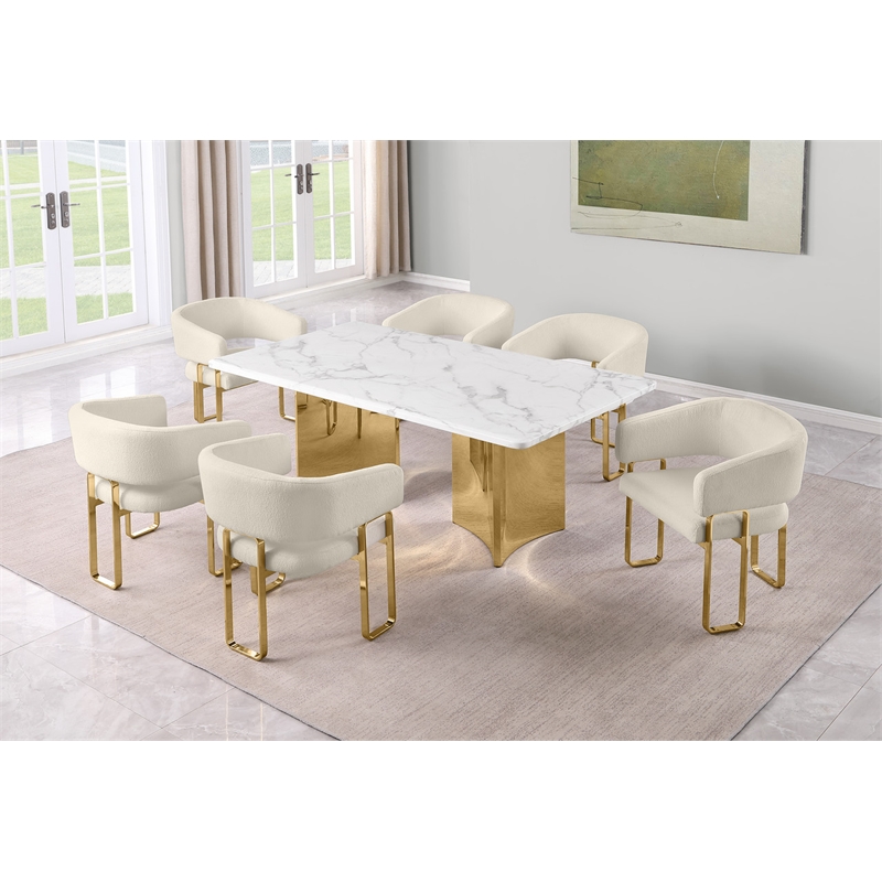 Best Quality Furniture 7 Piece White Marble Dining Set with Stainless Steel Base