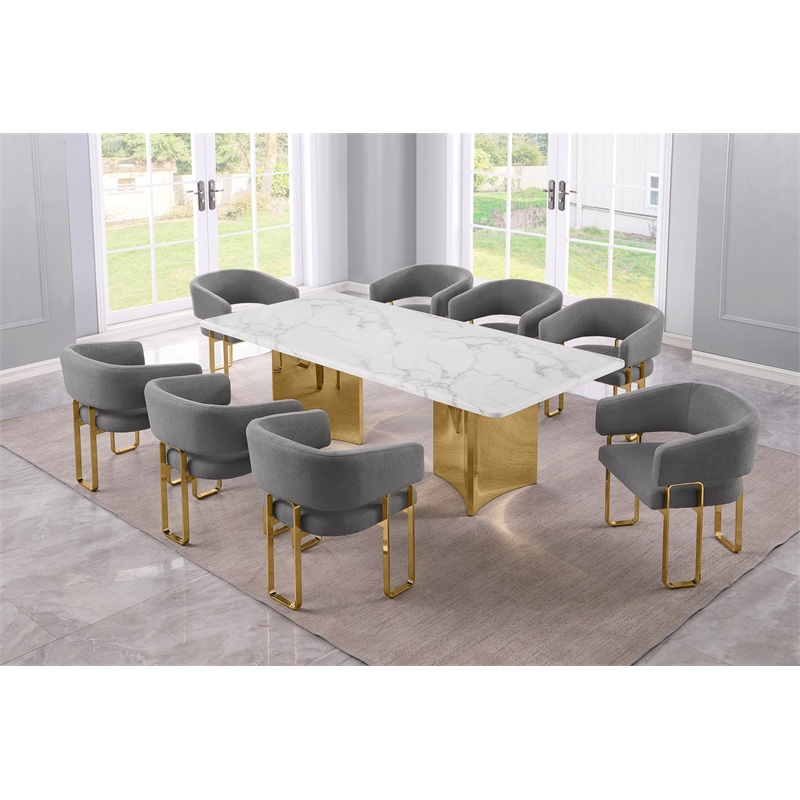 Best Quality Furniture 9 Piece White Marble Dining Set with Stainless Steel Base