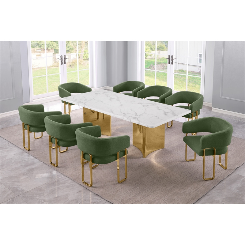 Best Quality Furniture 9 Piece White Marble Dining Set with Stainless Steel Base