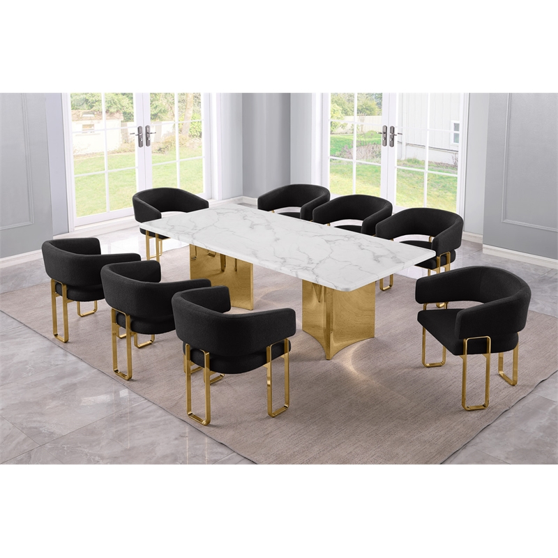Best Quality Furniture 9 Piece White Marble Dining Set with Stainless Steel Base