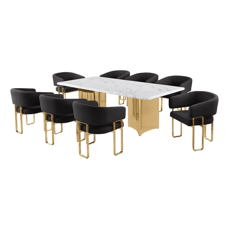 Best Quality Furniture 9 Piece White Marble Dining Set with Stainless Steel Base