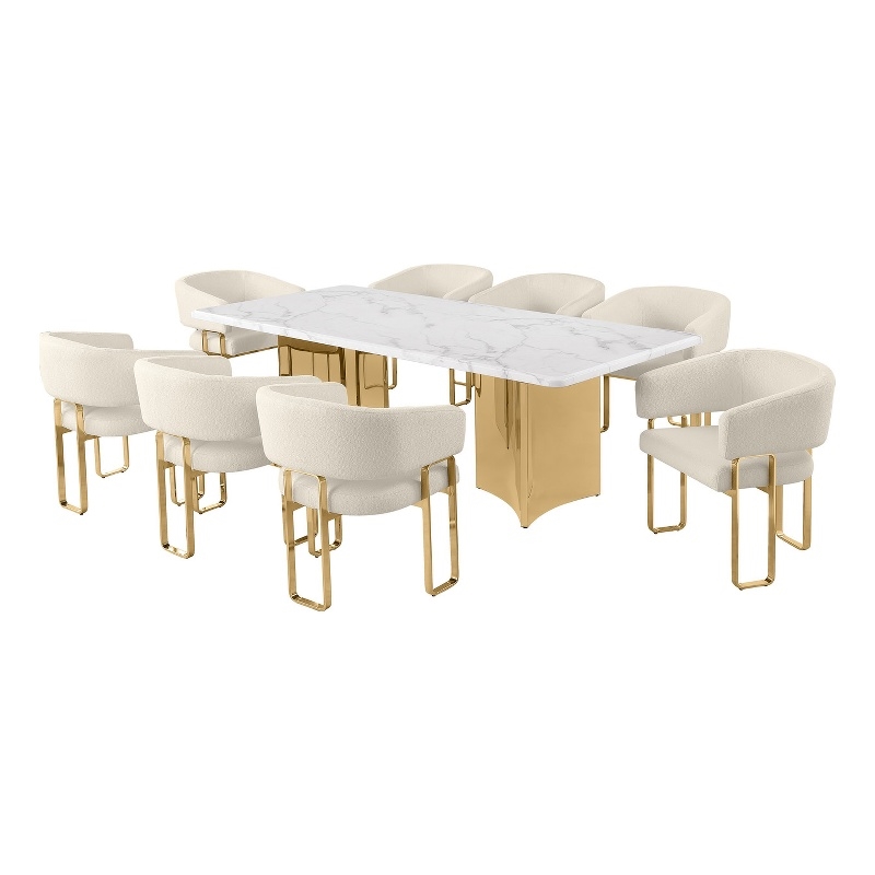 Best Quality Furniture 9 Piece White Marble Dining Set with Stainless Steel Base