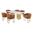 Best Quality Furniture 7 Piece White Marble Dining Set with Stainless Steel Base