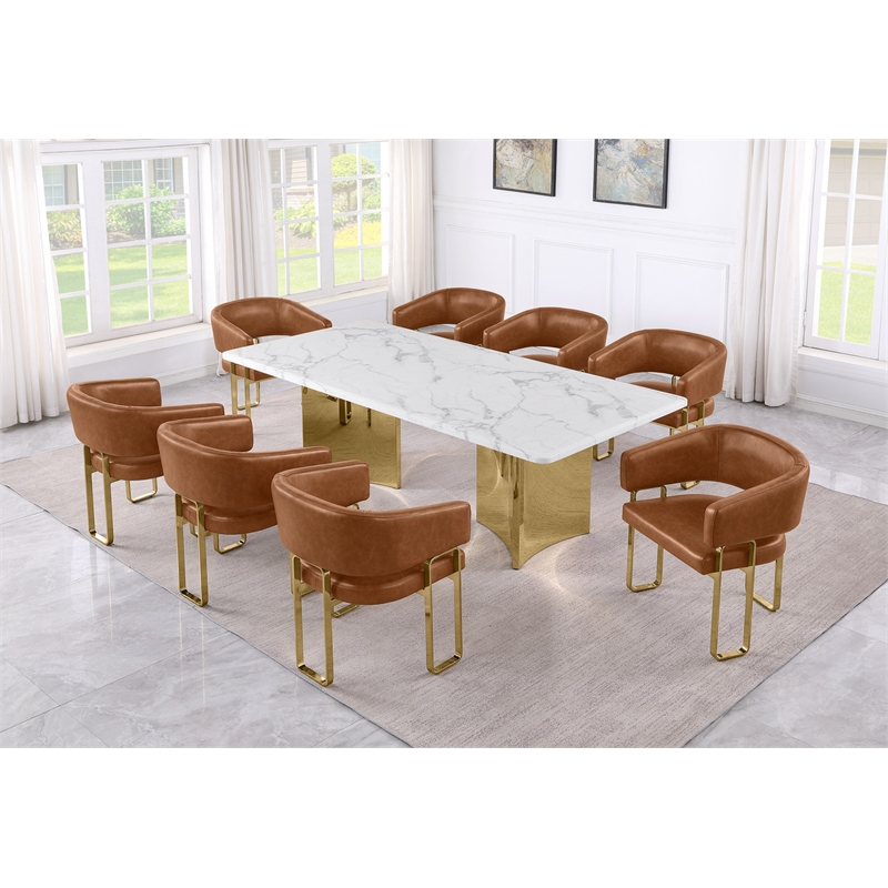 Best Quality Furniture 9 Piece White Marble Dining Set with Stainless Steel Base