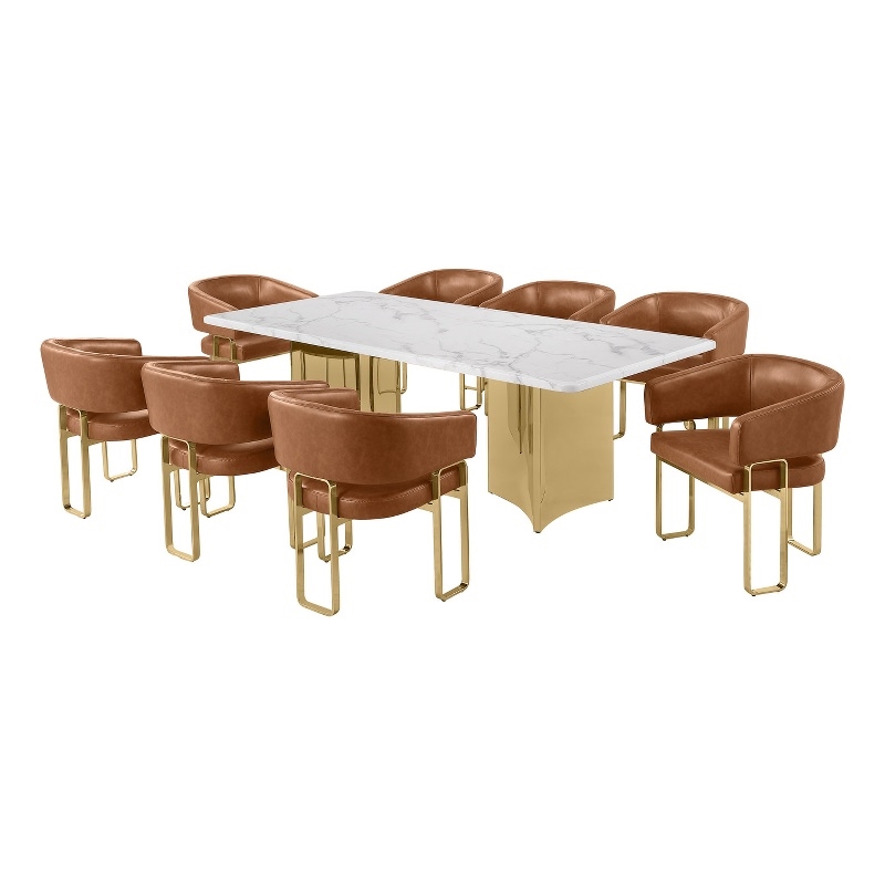 Best Quality Furniture 9 Piece White Marble Dining Set with Stainless Steel Base