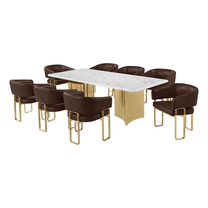 Best Quality Furniture 9 Piece White Marble Dining Set with Stainless Steel Base