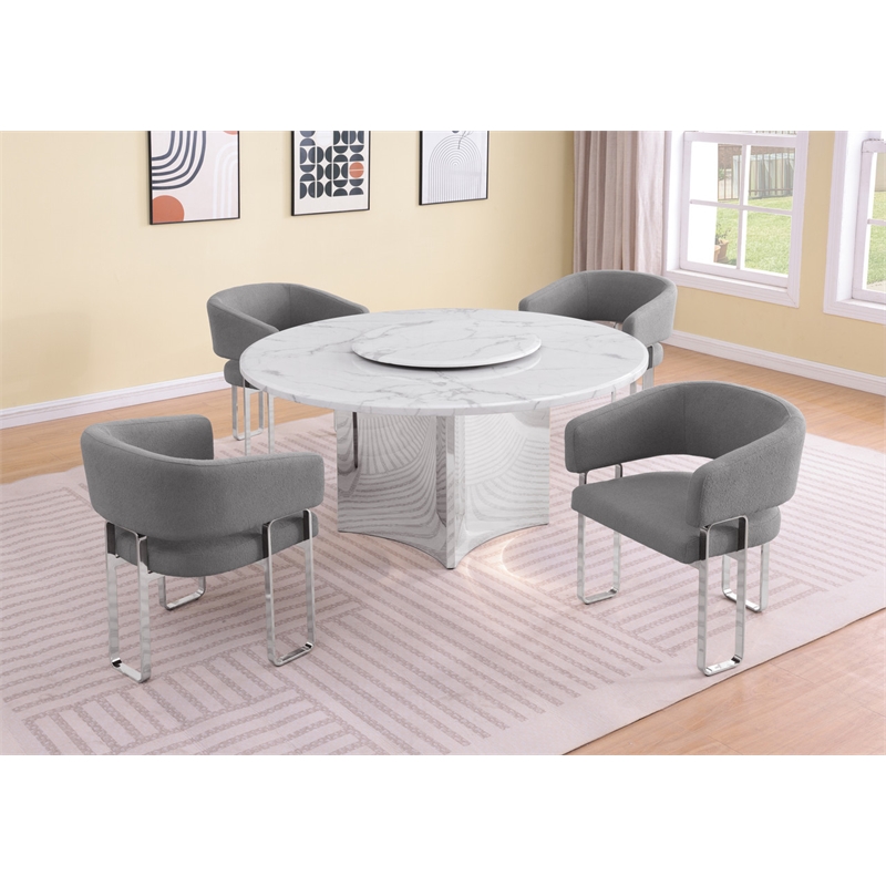 Best Quality Furniture 5 Piece White Marble Dining Set with Stainless Steel Base