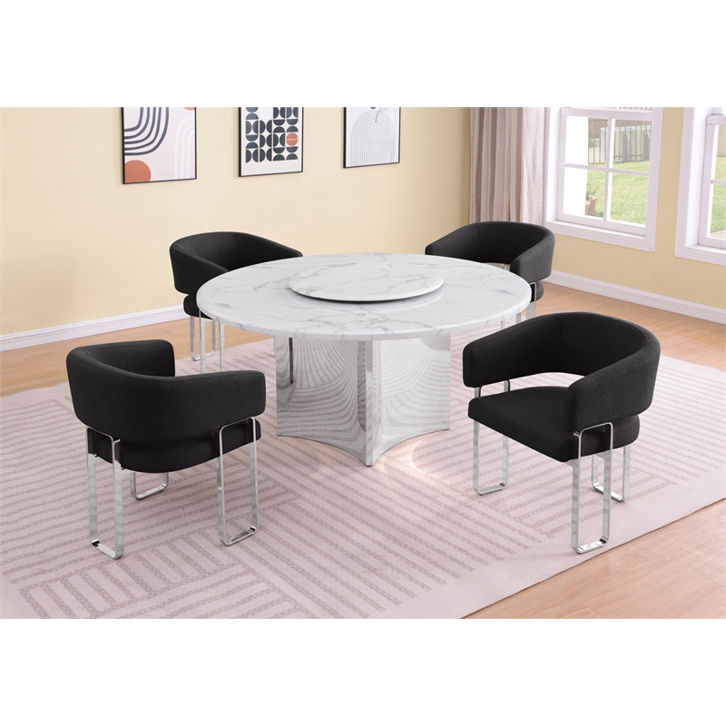Best Quality Furniture 5 Piece White Marble Dining Set with Stainless Steel Base