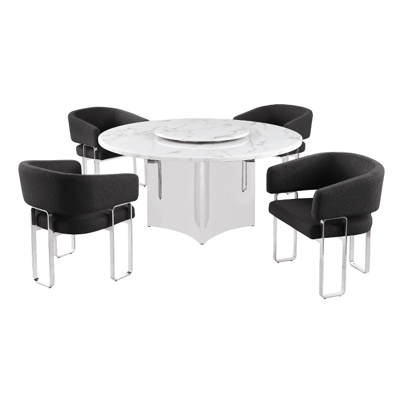 Best Quality Furniture 5 Piece White Marble Dining Set with Stainless Steel Base