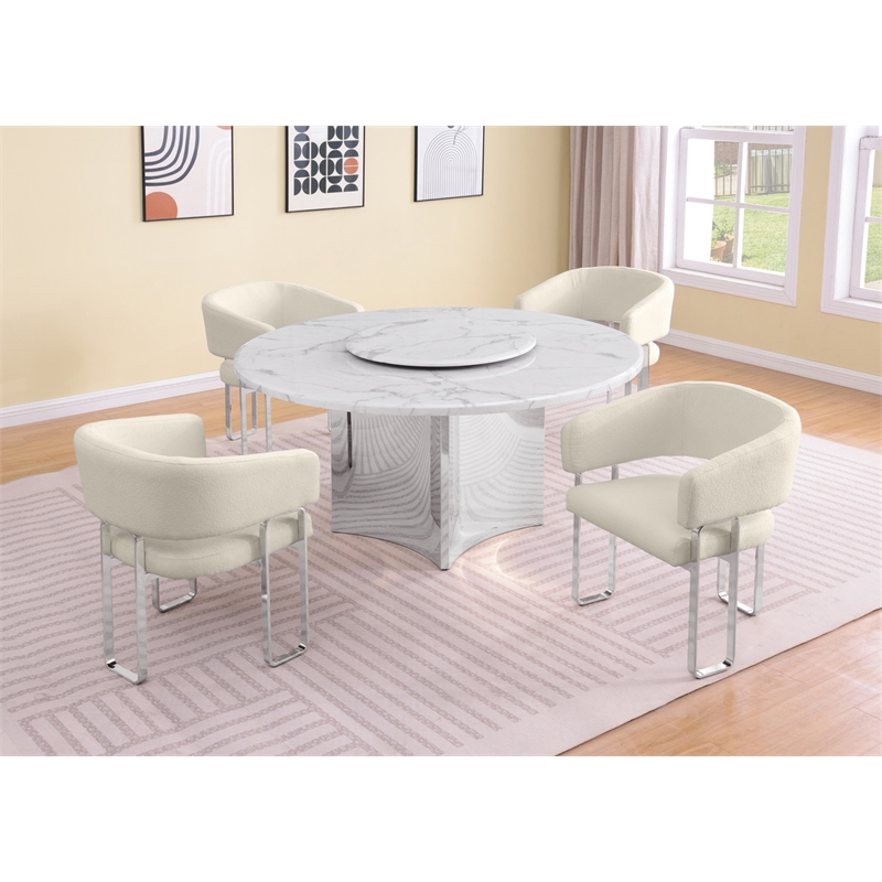 Best Quality Furniture 5 Piece White Marble Dining Set with Stainless Steel Base