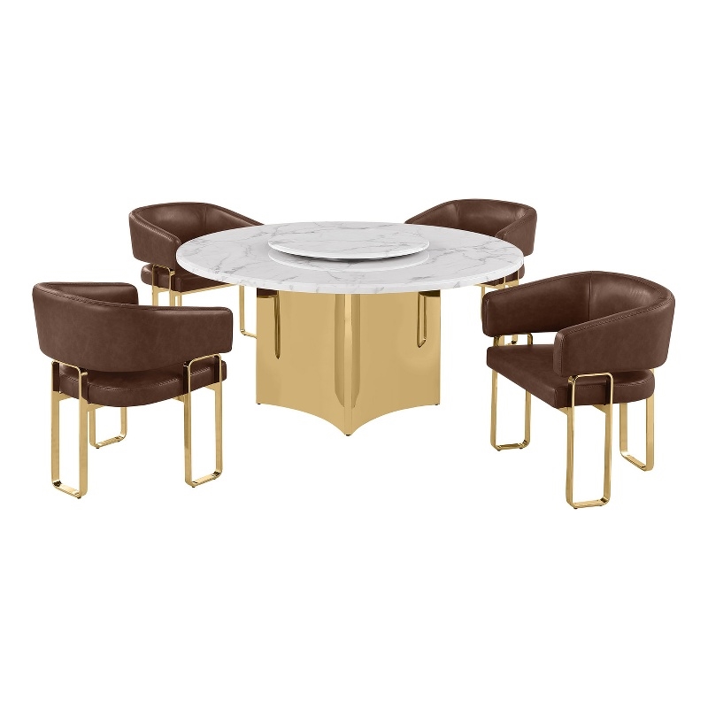 Best Quality Furniture 5 Piece White Marble Dining Set with Stainless Steel Base
