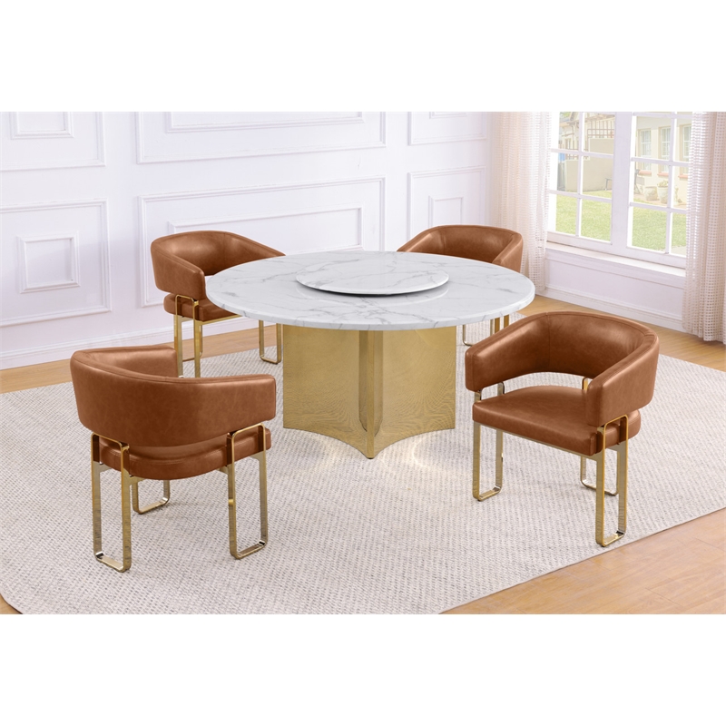 Best Quality Furniture 5 Piece White Marble Dining Set with Stainless Steel Base