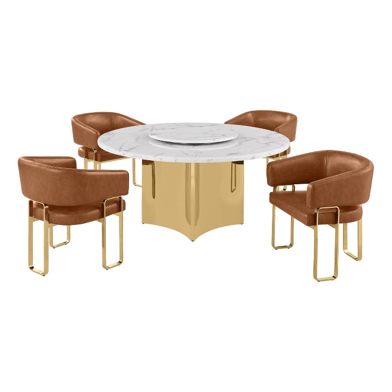 Best Quality Furniture 5 Piece White Marble Dining Set with Stainless Steel Base