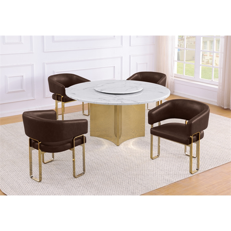 Best Quality Furniture 5 Piece White Marble Dining Set with Stainless Steel Base