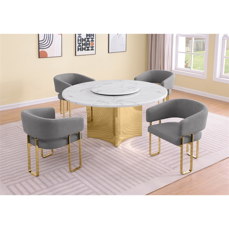 Best Quality Furniture 5 Piece White Marble Dining Set with Stainless Steel Base