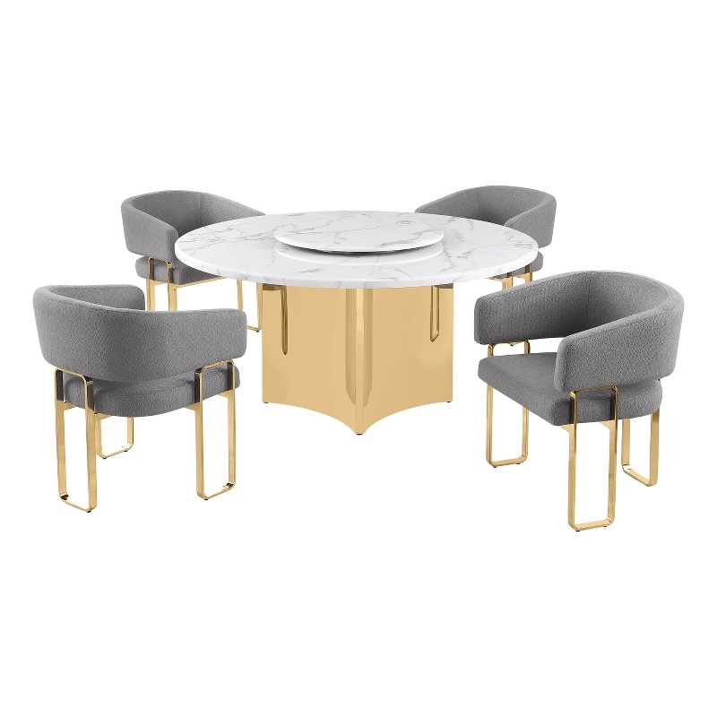 Best Quality Furniture 5 Piece White Marble Dining Set with Stainless Steel Base