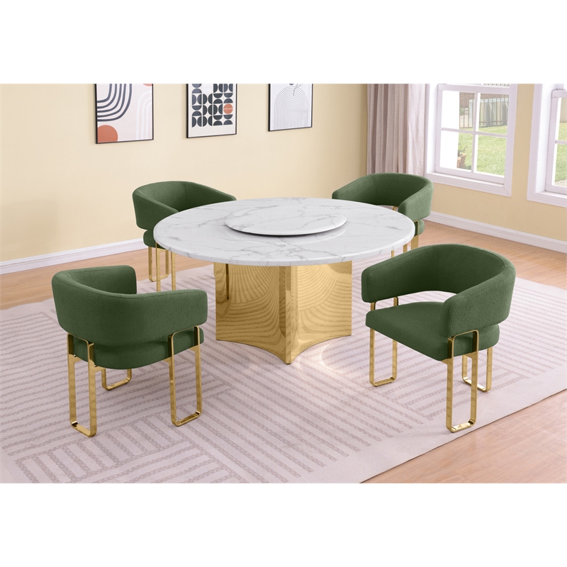 Best Quality Furniture 5 Piece White Marble Dining Set with Stainless Steel Base