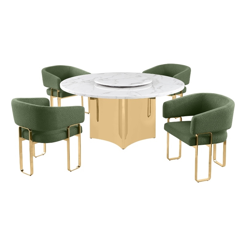 Best Quality Furniture 5 Piece White Marble Dining Set with Stainless Steel Base