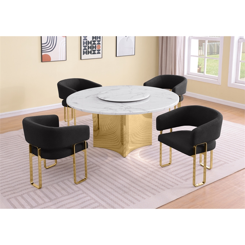 Best Quality Furniture 5 Piece White Marble Dining Set with Stainless Steel Base