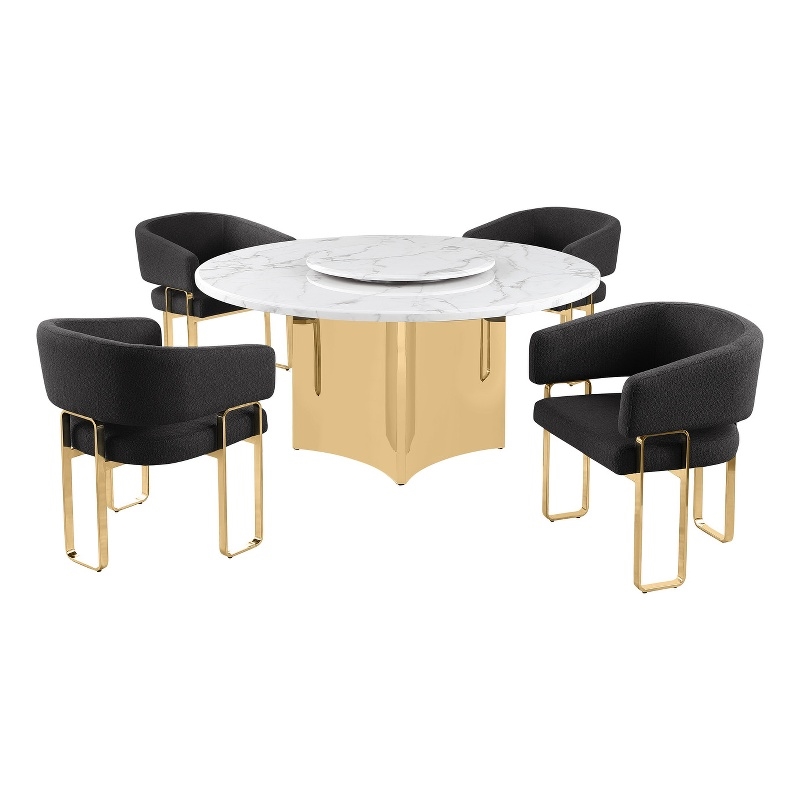Best Quality Furniture 5 Piece White Marble Dining Set with Stainless Steel Base