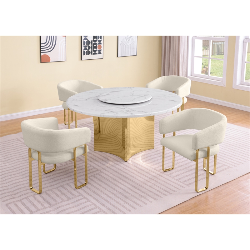 Best Quality Furniture 5 Piece White Marble Dining Set with Stainless Steel Base