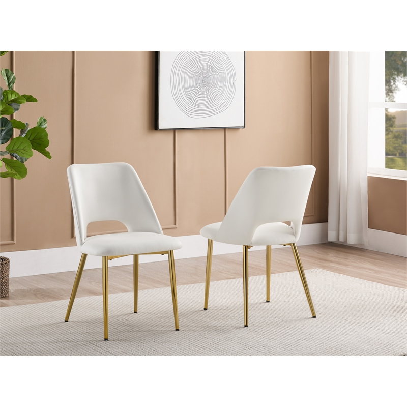 Best Quality Furniture White Faux Leather Side Chairs with Gold Chrome