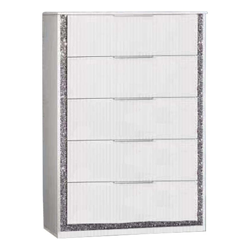 Best Quality Furniture White Wood Glam Chest of Drawers with Glitter Trim