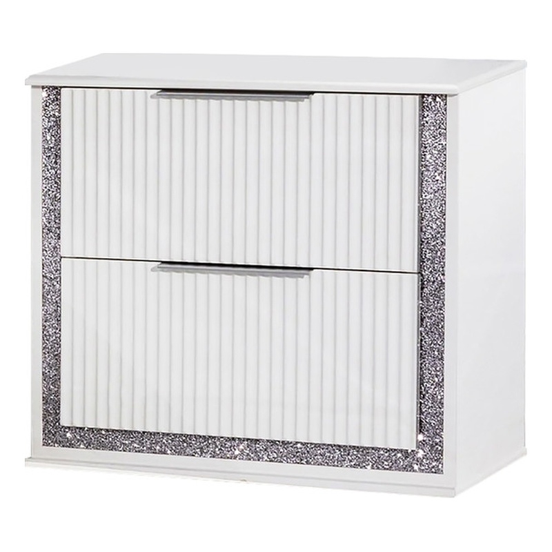 Best Quality Furniture White Wood Glam Nightstand with Glitter Trim