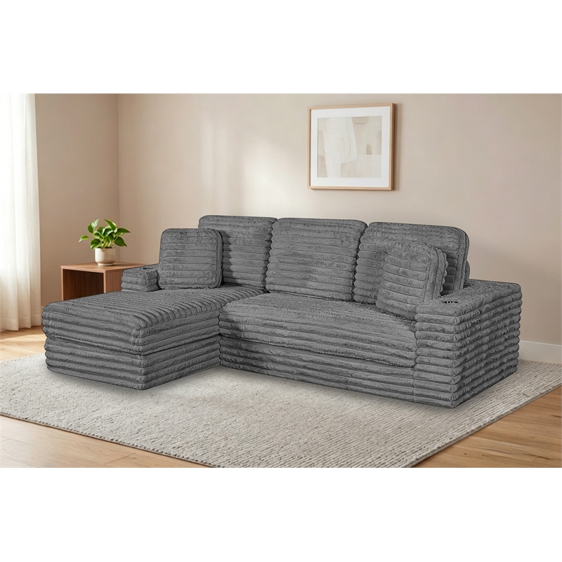 Best Quality Furniture Dark Gray Fluffy Fabric Compressed 2 Piece Sectional