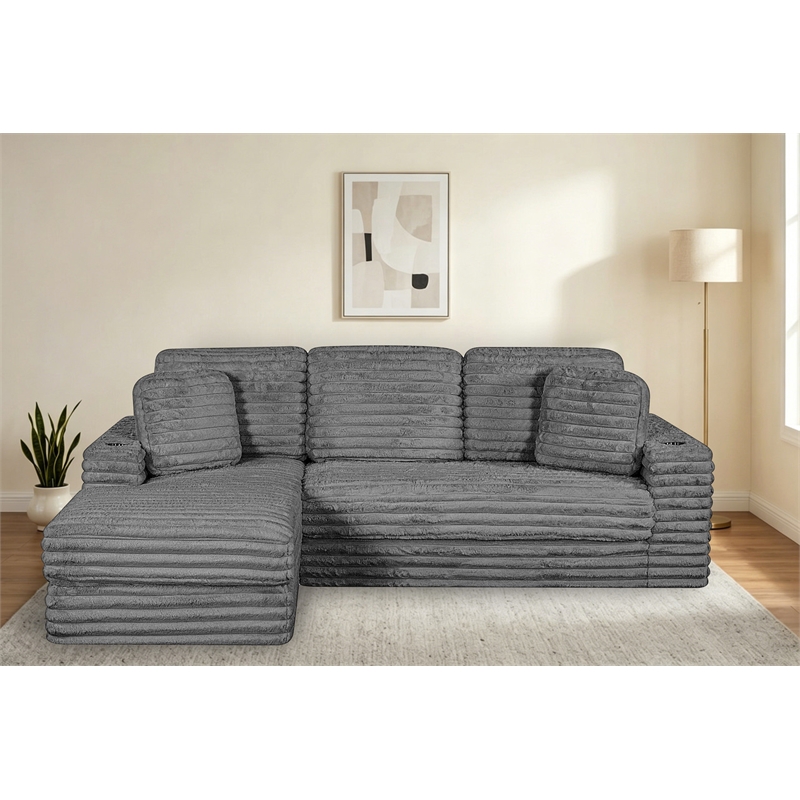 Best Quality Furniture Dark Gray Fluffy Fabric Compressed 2 Piece Sectional