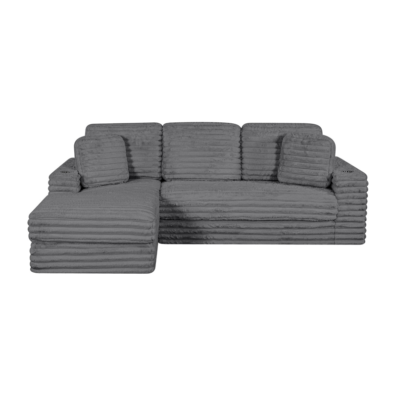 Best Quality Furniture Dark Gray Fluffy Fabric Compressed 2 Piece Sectional