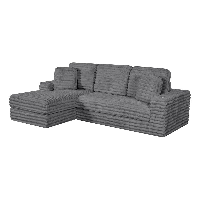 Best Quality Furniture Dark Gray Fluffy Fabric Compressed 2 Piece Sectional