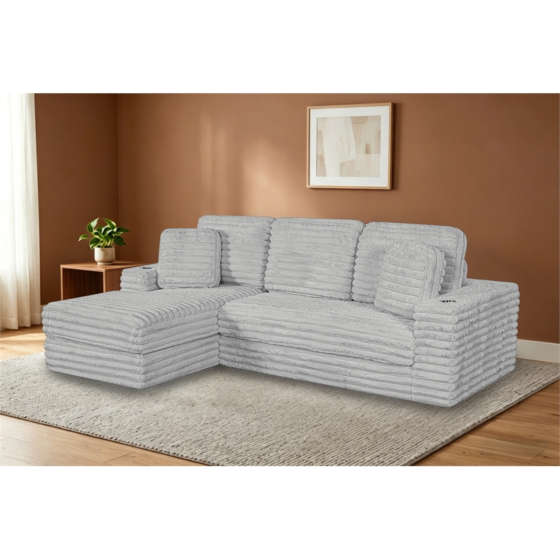 Best Quality Furniture Light Gray Fluffy Fabric Compressed 2 Piece Sectional