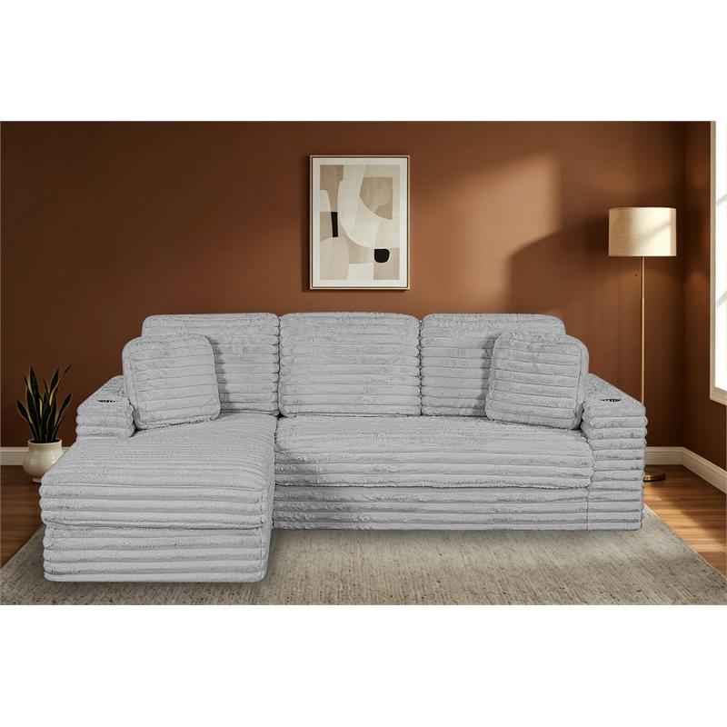 Best Quality Furniture Light Gray Fluffy Fabric Compressed 2 Piece Sectional