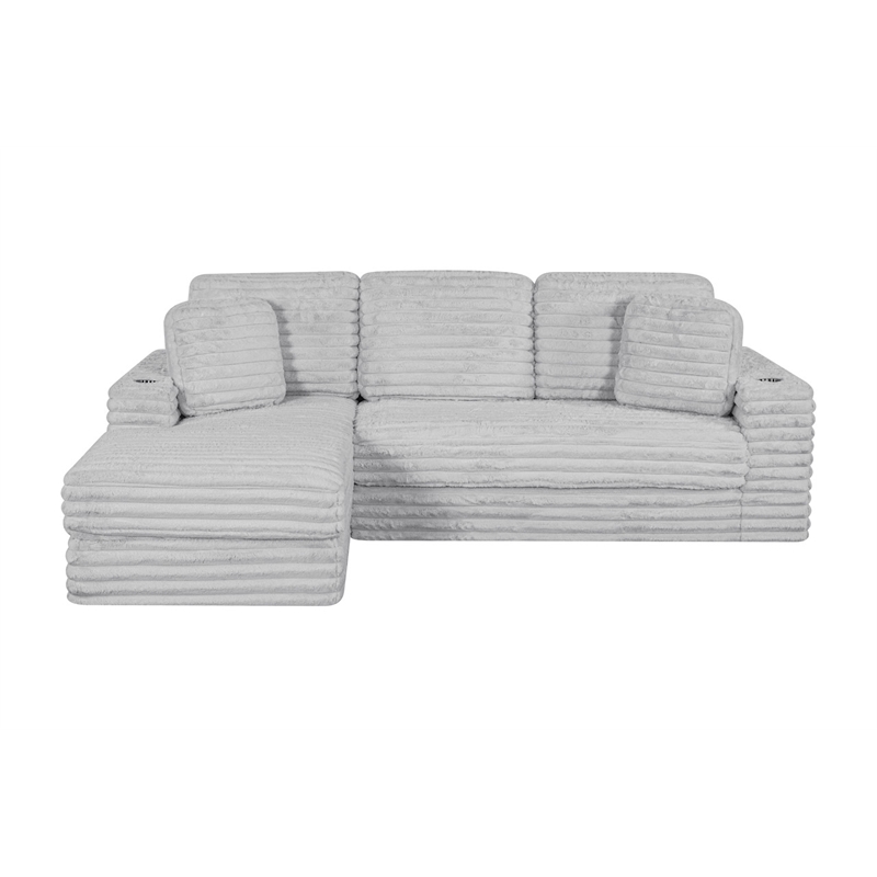 Best Quality Furniture Light Gray Fluffy Fabric Compressed 2 Piece Sectional