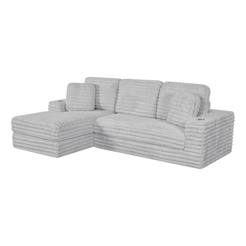 Best Quality Furniture Light Gray Fluffy Fabric Compressed 2 Piece Sectional