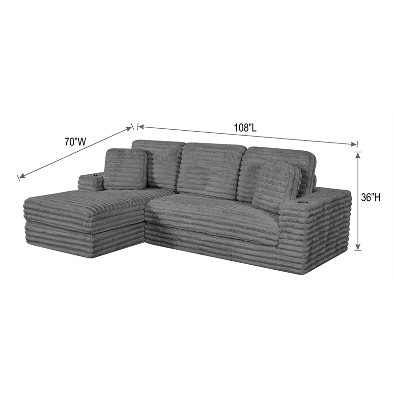 Best Quality Furniture Black Fluffy Fabric Compressed 2 Piece Sectional